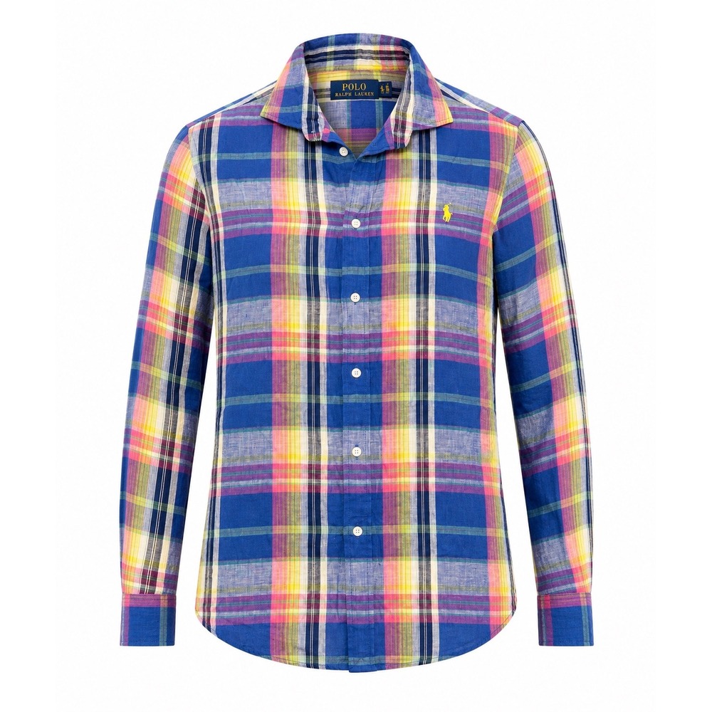 Polo Ralph Lauren Linen Plaid Button Down Shirt Blue Pink Yellow XL Classic Fit